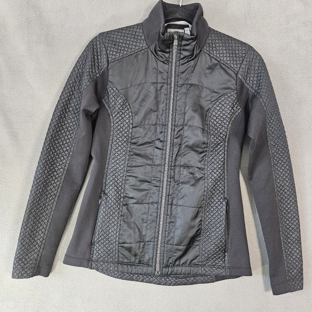 ATHLETA Rock Springs CYA Jacket  Reflective Black Quilted Full Zip Size XS